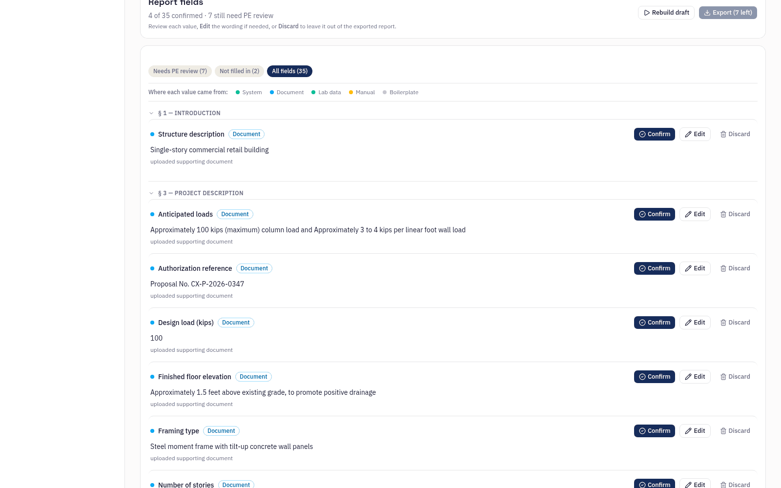 Report Studio field review with source-tagged values and one popover open
